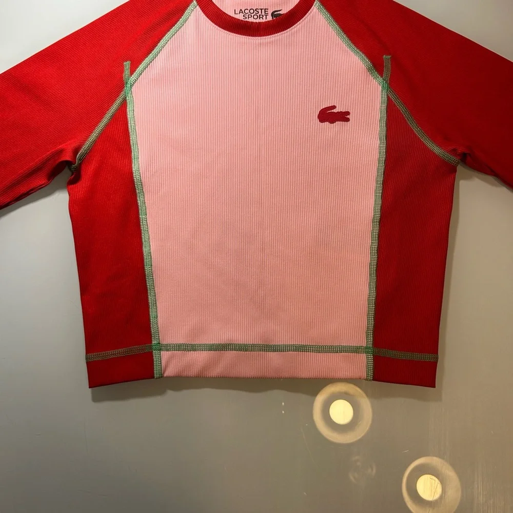 Lacoste Pink and Red Long Sleeve Cropped Sport Top - Picture 2 of 8